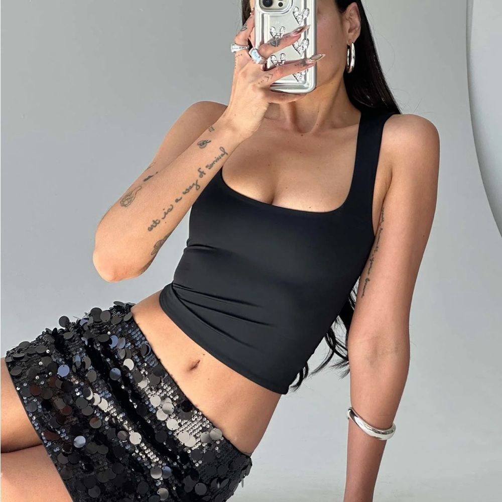 Princess Polly Black Square Neck Tank Top